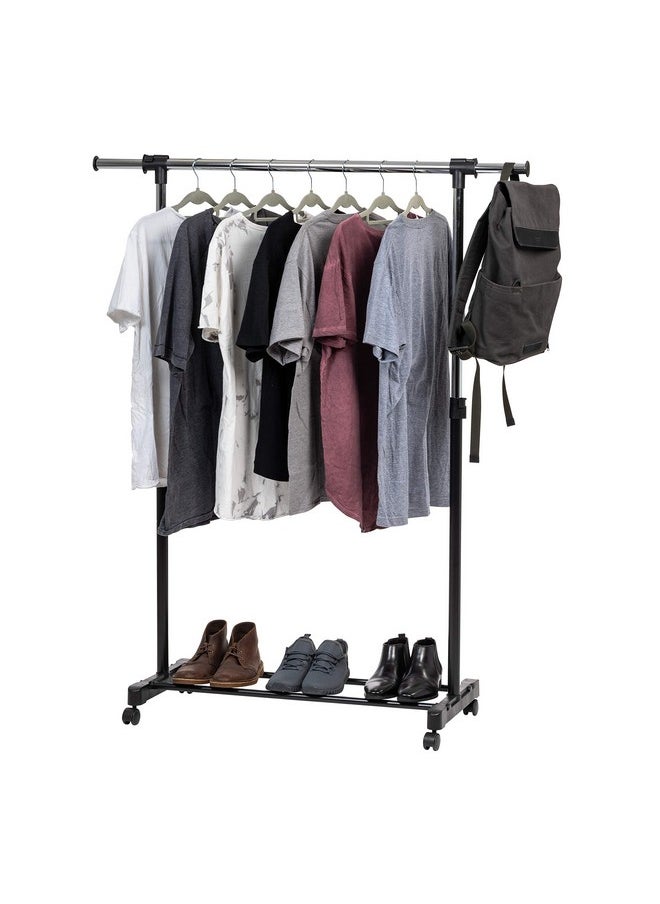 IRIS IRIS USA Portable Single-Rod Height Adjustable Clothes Rack with Extendable Bar and Lockable Wheels, Rolling Garment, Single Rod Wardrobe Rack, Easy Assemble, for Clothes, Belts, Shoes, and Bags  - Image 1