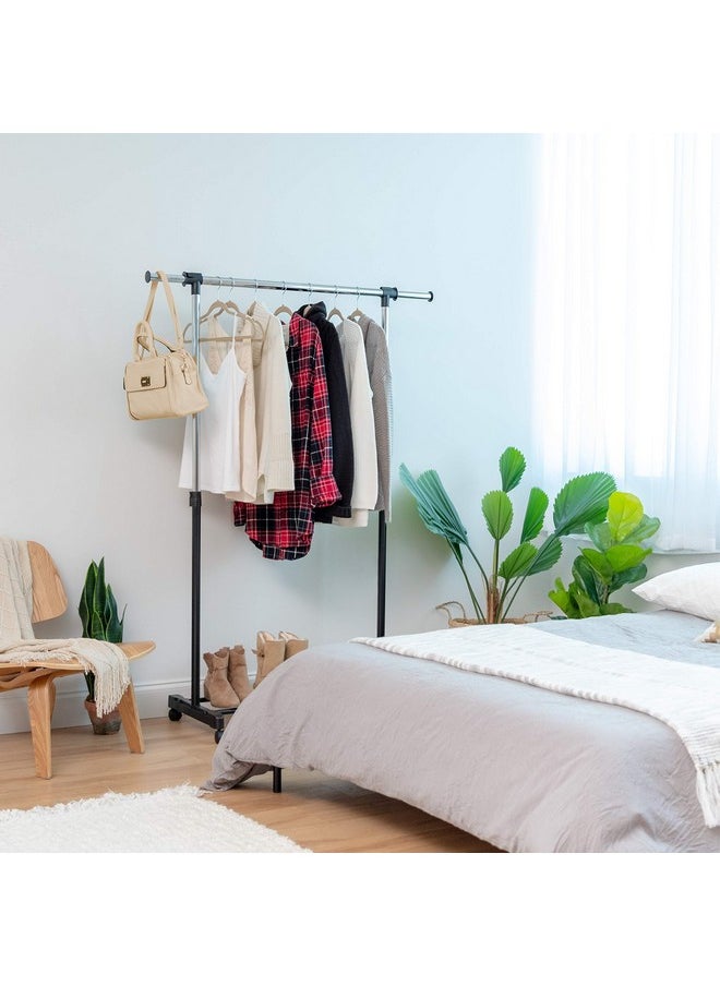 IRIS IRIS USA Portable Single-Rod Height Adjustable Clothes Rack with Extendable Bar and Lockable Wheels, Rolling Garment, Single Rod Wardrobe Rack, Easy Assemble, for Clothes, Belts, Shoes, and Bags  - Image 2