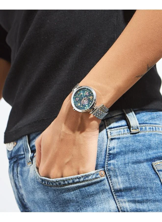 Chumbak Tropic Watch, Metal Link Strap - Navy