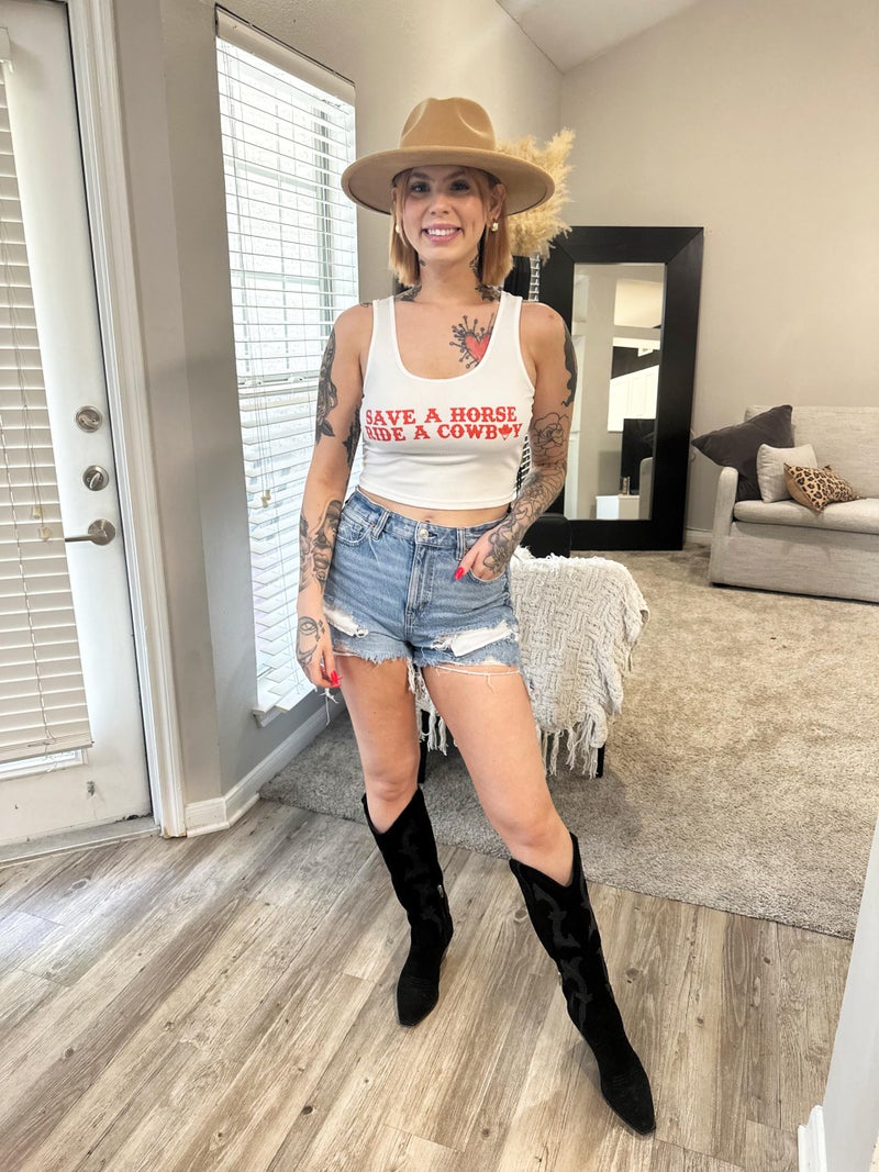 TAOHONG Women Cowboy Crop Tank Top: Cowgirl Tank Country Concert Tops Rodeo Country Music Shirts Vintage Western Crop Top White - Image 5