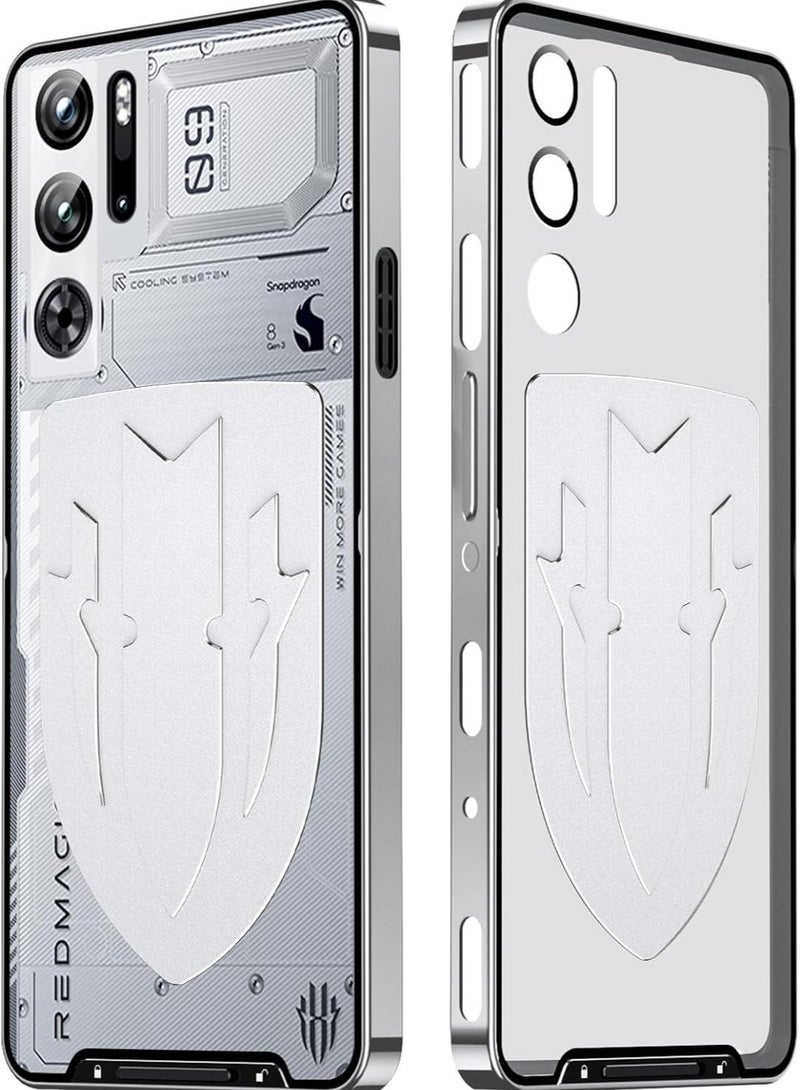 Arabest Compatible with Nubia Red Magic 9 Pro Magnetic Aluminum Bumper Heat Dissipate Phone case [Metal Frame Bumper] [Reliable Drop Test] [Camera Protector] (Silver)