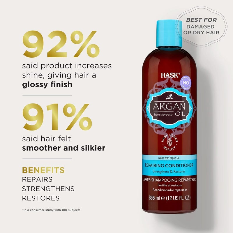 HASK HASK Argan Oil Repairing Conditioner 355Ml Hydrating Conditioner For Dry Damaged Hair Types Free Of Sulfates Parabens Phthalates Drying Alcohol  - Image 3