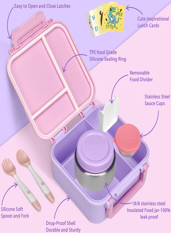 wiwens Kids Bento Lunch Box with 9oz Soup Thermo Leakproof Lunch Food Containers 4 Compartment with Insulated Hot Food Jar for Kid Toddler Girls Boys to School Trvael - Image 2