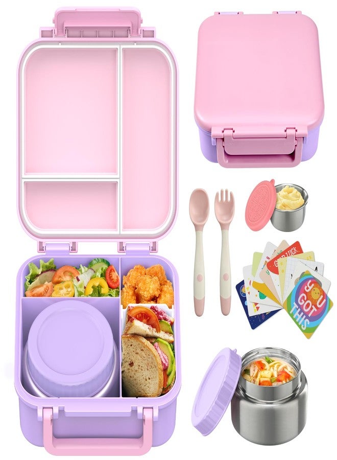 wiwens Kids Bento Lunch Box with 9oz Soup Thermo Leakproof Lunch Food Containers 4 Compartment with Insulated Hot Food Jar for Kid Toddler Girls Boys to School Trvael - Image 1