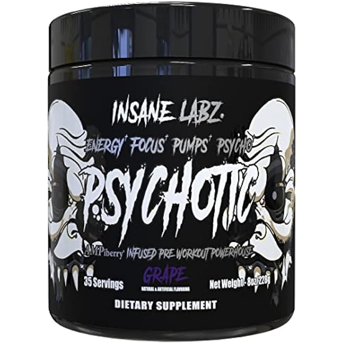 Insane Labz Psychotic Black Edition Mid Stimulant Pre Workout Powder, Energy Focus Pumps, Loaded with Creatine Beta Alanine Taurine Fueled by AMPiberry, 35 Servings (Grape) - Image 1