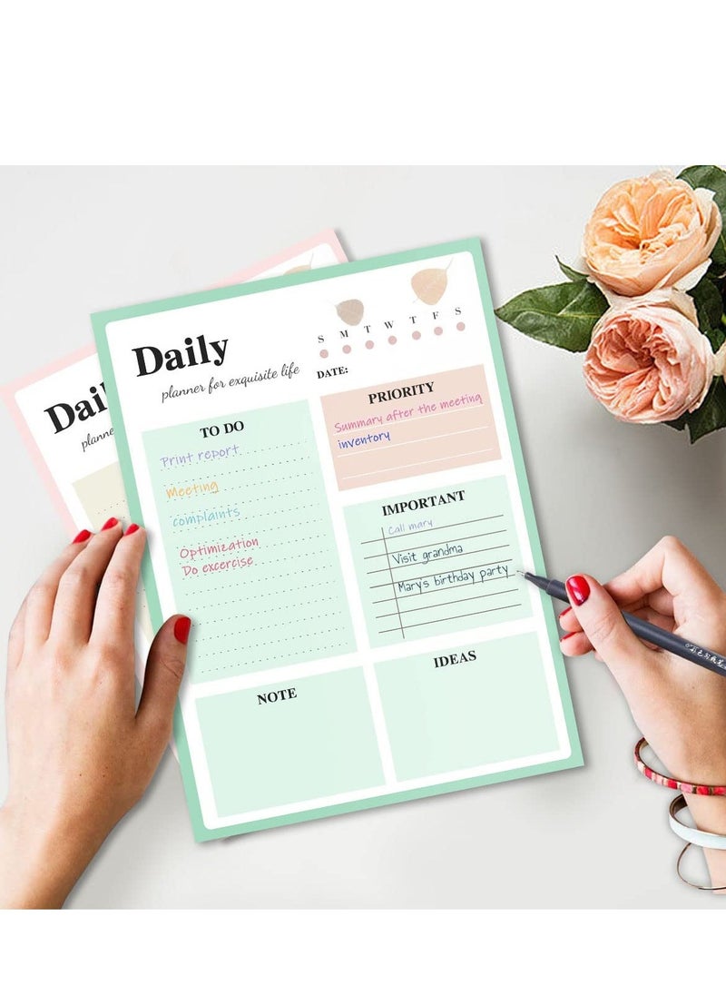 Y&D - Daily Planner Notepad, 2Pcs To Do List Notepad Undated Note Pad, 8.4 X 6.1 Inech 52 Sheets Checklist for Work Planner, Academic Tear-Off Planning School Supplies - Image 1
