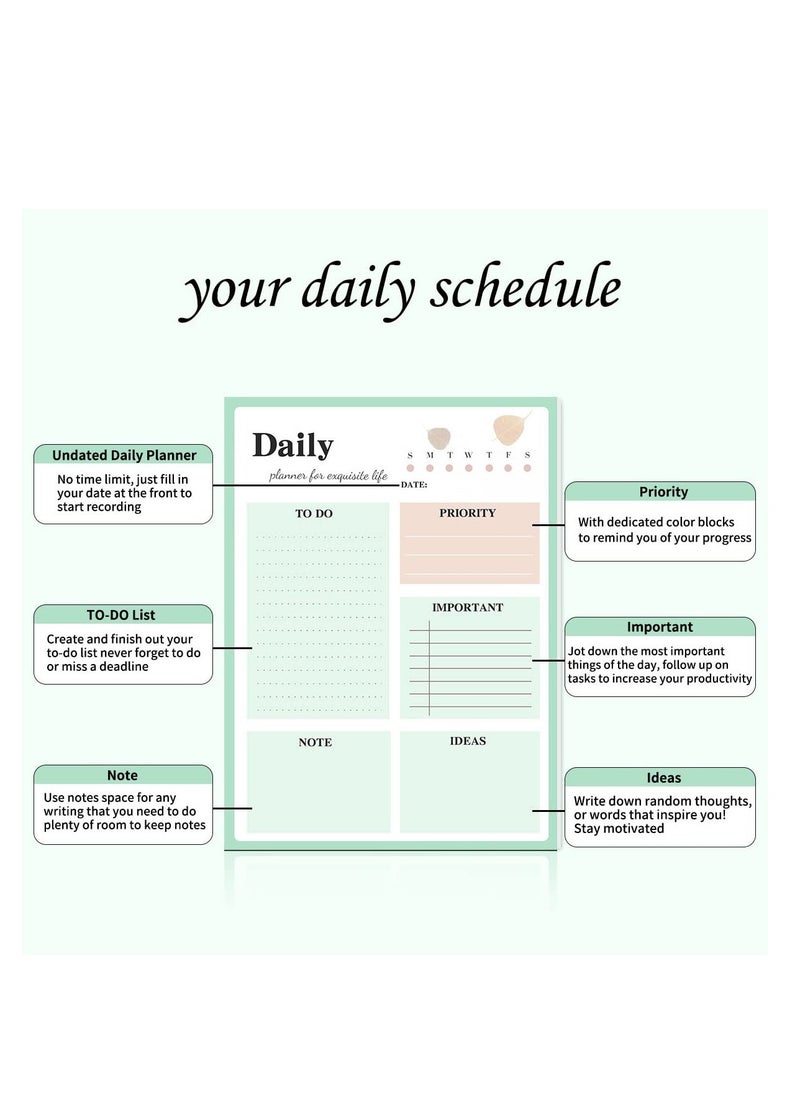 Y&D - Daily Planner Notepad, 2Pcs To Do List Notepad Undated Note Pad, 8.4 X 6.1 Inech 52 Sheets Checklist for Work Planner, Academic Tear-Off Planning School Supplies - Image 1