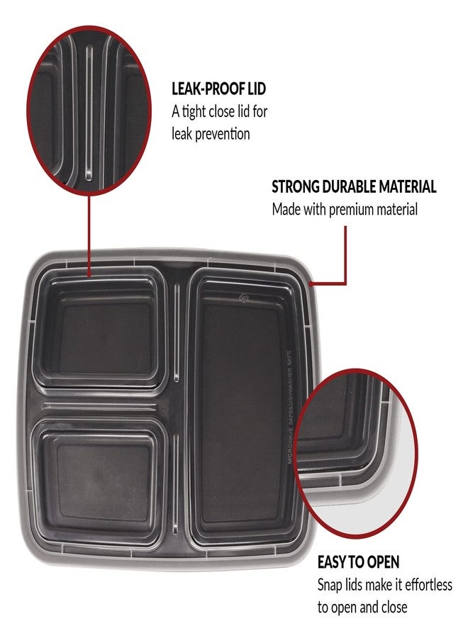 Reli. Meal Prep Containers, 32 oz. | 40 Pack | 3 Compartment Food Container w/Lids | Microwavable Food Storage, To Go | Black Reusable Bento Box/Lunch Box for Meal Prep - Image 2