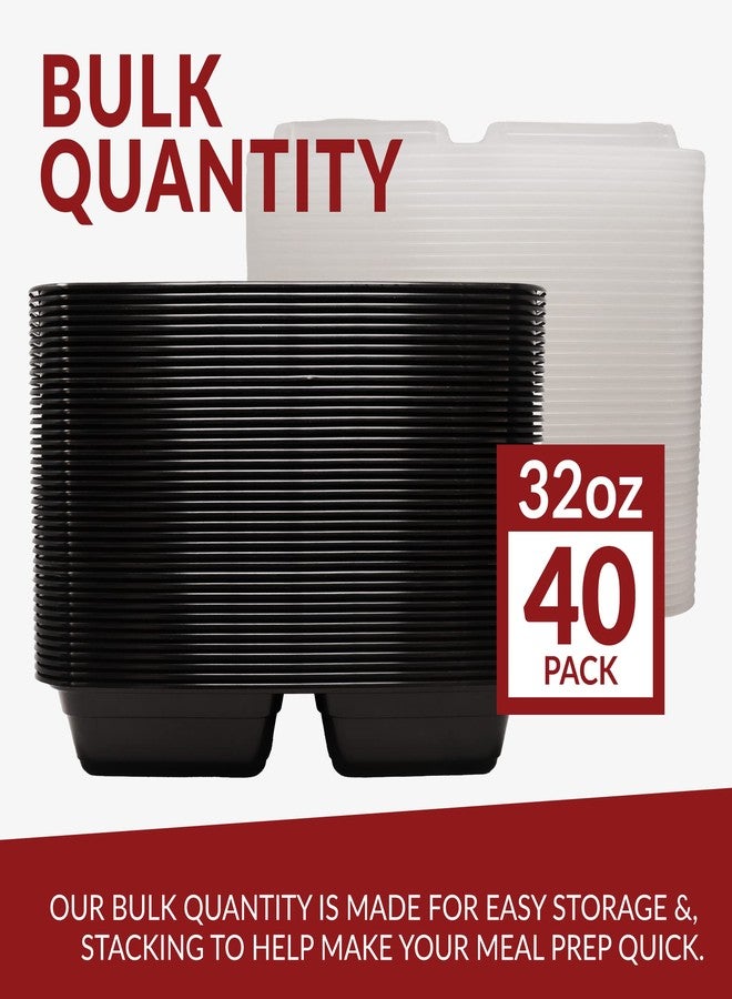 Reli. Meal Prep Containers, 32 oz. | 40 Pack | 3 Compartment Food Container w/Lids | Microwavable Food Storage, To Go | Black Reusable Bento Box/Lunch Box for Meal Prep - Image 4
