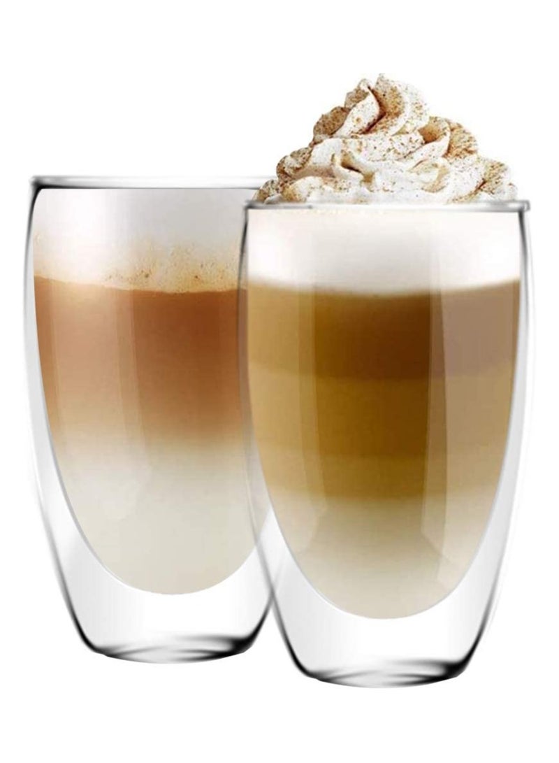 1Chase Set of 2- 450 ML Borosilicate Double Wall Glass Cup , Insulated Coffee Cups for Cappuccino, Macchiato, Latte, Tea, Juice, Iced & Hot - Image 2