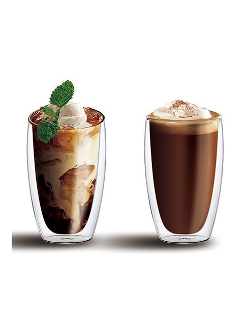 Set of 2- 450 ML Borosilicate Double Wall Glass Cup , Insulated Coffee Cups for Cappuccino, Macchiato, Latte, Tea, Juice, Iced & Hot