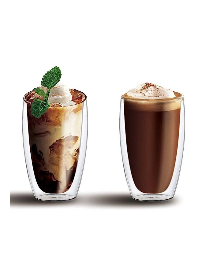 1Chase Set of 2- 450 ML Borosilicate Double Wall Glass Cup , Insulated Coffee Cups for Cappuccino, Macchiato, Latte, Tea, Juice, Iced & Hot - Image 1