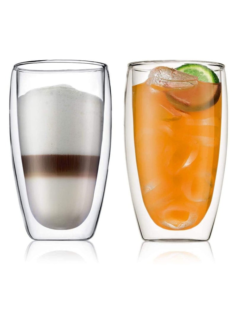 1Chase Set of 2- 450 ML Borosilicate Double Wall Glass Cup , Insulated Coffee Cups for Cappuccino, Macchiato, Latte, Tea, Juice, Iced & Hot - Image 5