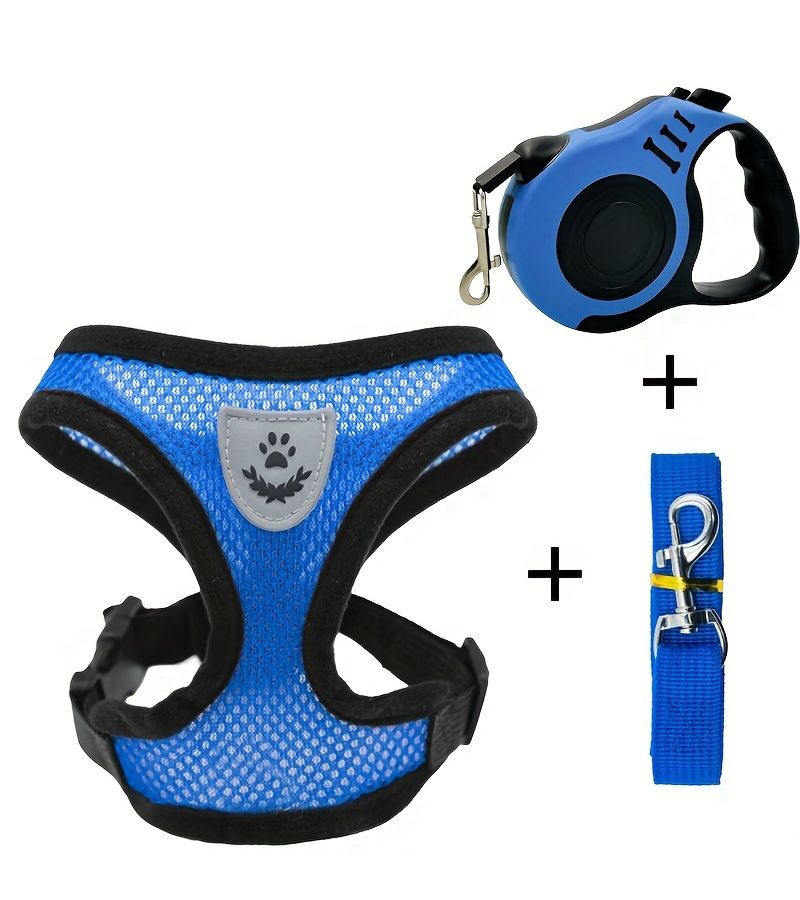 Black M 3 Pcs Double Switch Retractable Pet Leash Set For Small Dogs Easy Control Comfortable Soft Mesh Harness Vest - Image 4