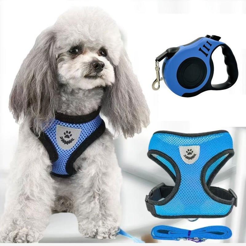 Black M 3 Pcs Double Switch Retractable Pet Leash Set For Small Dogs Easy Control Comfortable Soft Mesh Harness Vest - Image 2