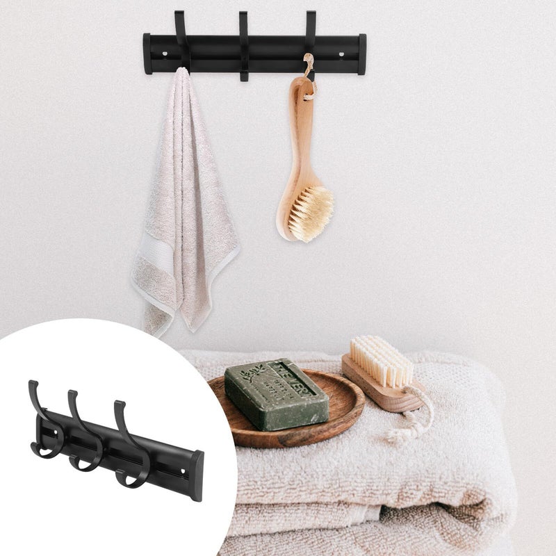 Black Aluminum Wall Mounted Bathroom Hooks Set 3Pcs Matte Towel Robe Hanging Rack - Image 5