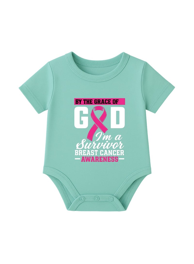 BreastCancer Awareness Baby Romper–“I'm A Survivor” Quote|By The Grace Of God Design–Pink Ribbon Short Sleeve Cotton Onesie For Newborns,Toddlers&Infants–Unisex Jumpsuit For Boys&Girls - Image 1