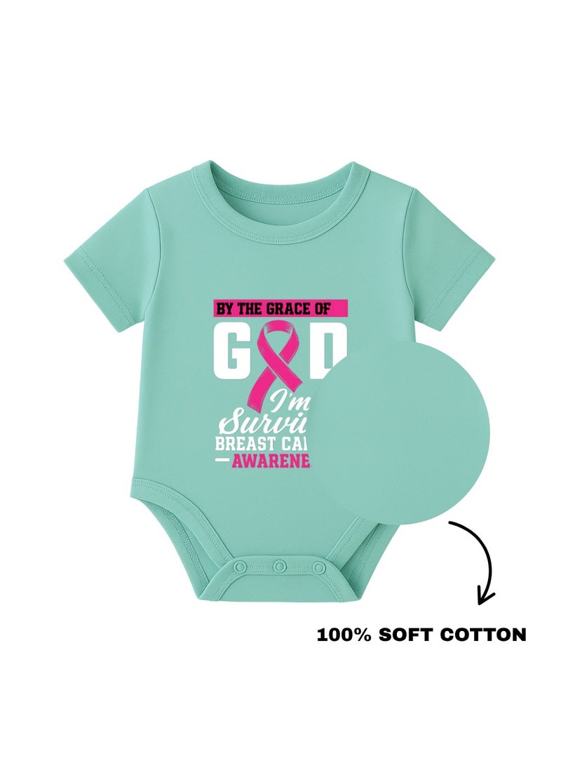 BreastCancer Awareness Baby Romper–“I'm A Survivor” Quote|By The Grace Of God Design–Pink Ribbon Short Sleeve Cotton Onesie For Newborns,Toddlers&Infants–Unisex Jumpsuit For Boys&Girls - Image 3