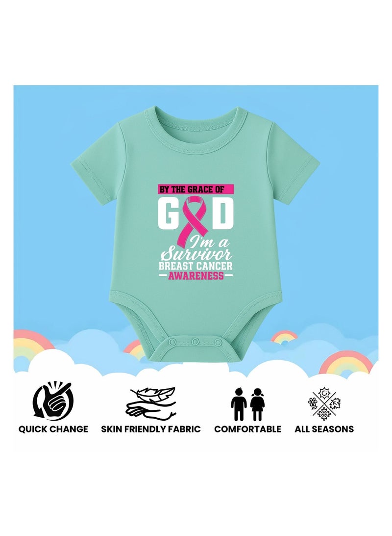 BreastCancer Awareness Baby Romper–“I'm A Survivor” Quote|By The Grace Of God Design–Pink Ribbon Short Sleeve Cotton Onesie For Newborns,Toddlers&Infants–Unisex Jumpsuit For Boys&Girls - Image 4