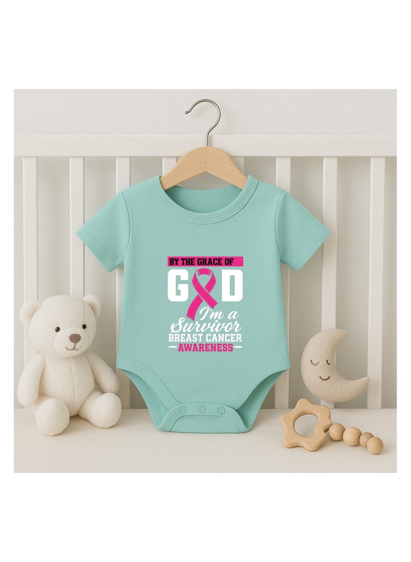 BreastCancer Awareness Baby Romper–“I'm A Survivor” Quote|By The Grace Of God Design–Pink Ribbon Short Sleeve Cotton Onesie For Newborns,Toddlers&Infants–Unisex Jumpsuit For Boys&Girls - Image 5