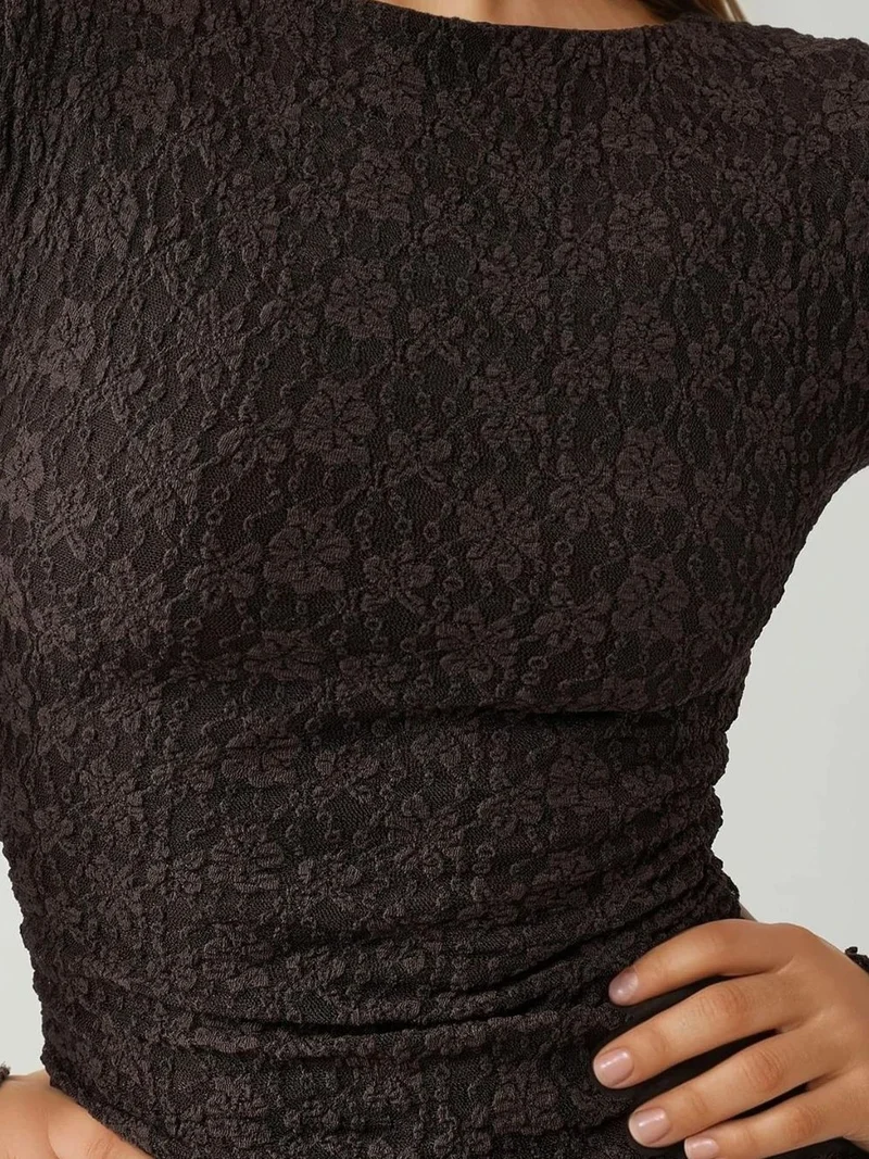 HICCUP Chestnut Brown Maxi Lace Dress with Crew Neck for Women | Best Price UAE
