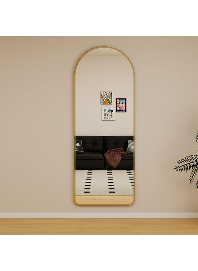 ديكور هيلز مرآة مقوسة كاملة الطول، مقاس 157×47 سم، بزوايا دائرية، إطار من سبائك الألومنيوم، حامل معدني قابل للطي، وأسنان معلقة، مثبتة على الأرض أو الحائط، مناسبة لغرفة النوم، وغرفة الملابس، وغرفة المعيشة - لون ذهبي - Image 3