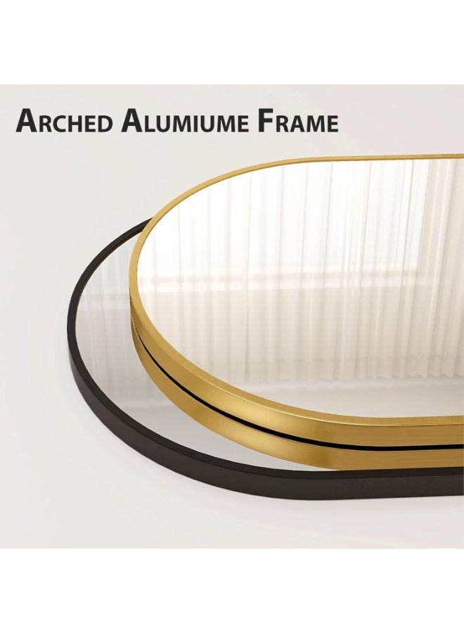 ديكور هيلز مرآة مقوسة كاملة الطول، مقاس 157×47 سم، بزوايا دائرية، إطار من سبائك الألومنيوم، حامل معدني قابل للطي، وأسنان معلقة، مثبتة على الأرض أو الحائط، مناسبة لغرفة النوم، وغرفة الملابس، وغرفة المعيشة - لون ذهبي - Image 4