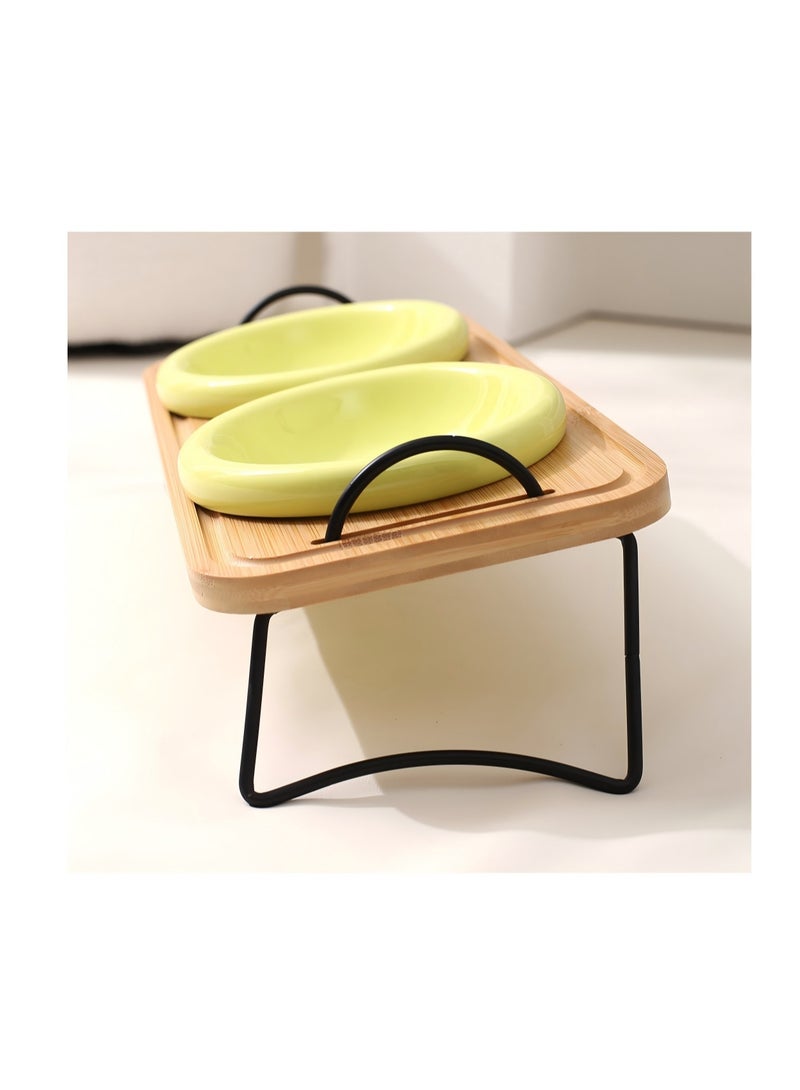 Elevated PE Double Pet Bowls, Non-Slip Feeding Station for Cats & Small Dogs, Fluorescent Yellow, 200ml Each  Bowl - Image 4