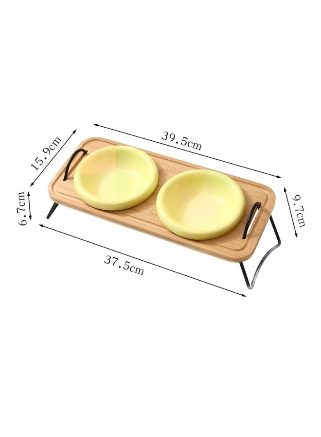 Elevated PE Double Pet Bowls, Non-Slip Feeding Station for Cats & Small Dogs, Fluorescent Yellow, 200ml Each  Bowl - Image 2