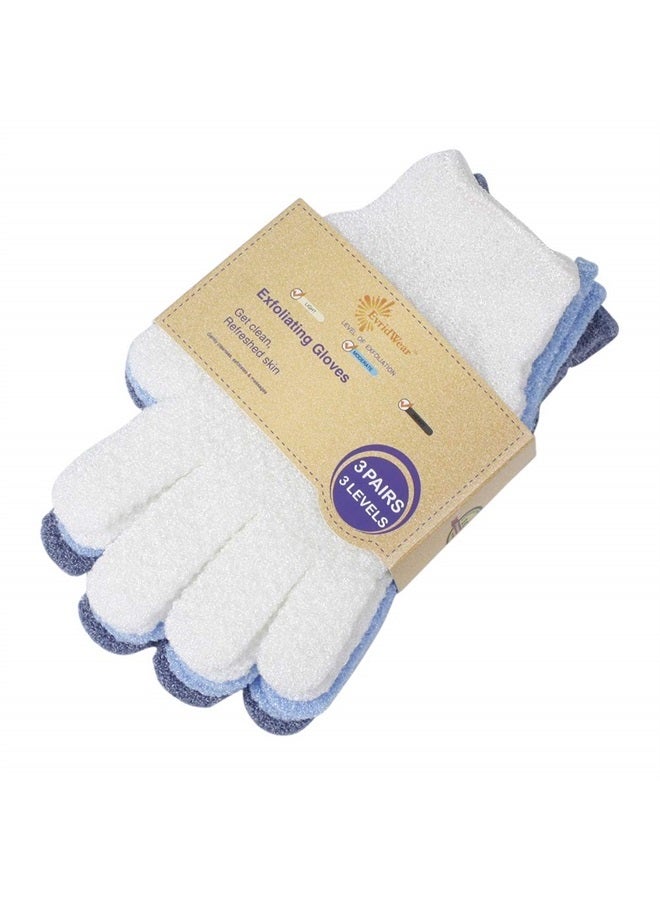 Evridwear Exfoliating Dual Texture Bath Gloves for Shower, Spa, Massage and Body Scrubs, Dead Skin Cell Remover, Gloves with Hanging Loop (3 Pairs)  - Image 1