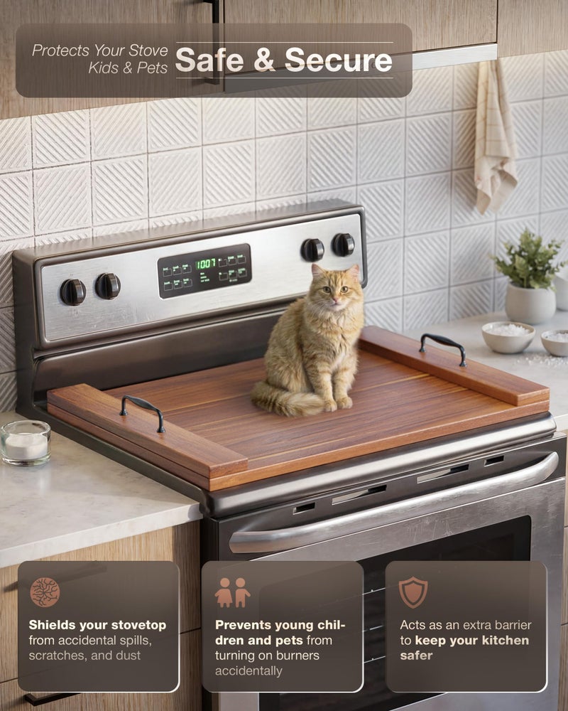 BLUEWEST Noodle Board Stove Cover, Acacia Wood Stove Top Board for Gas Burners and Electric Stove, Extra Thick Wooden RV Stovetop/Sink Cover - Tray for Kitchen Counter Space - Image 2