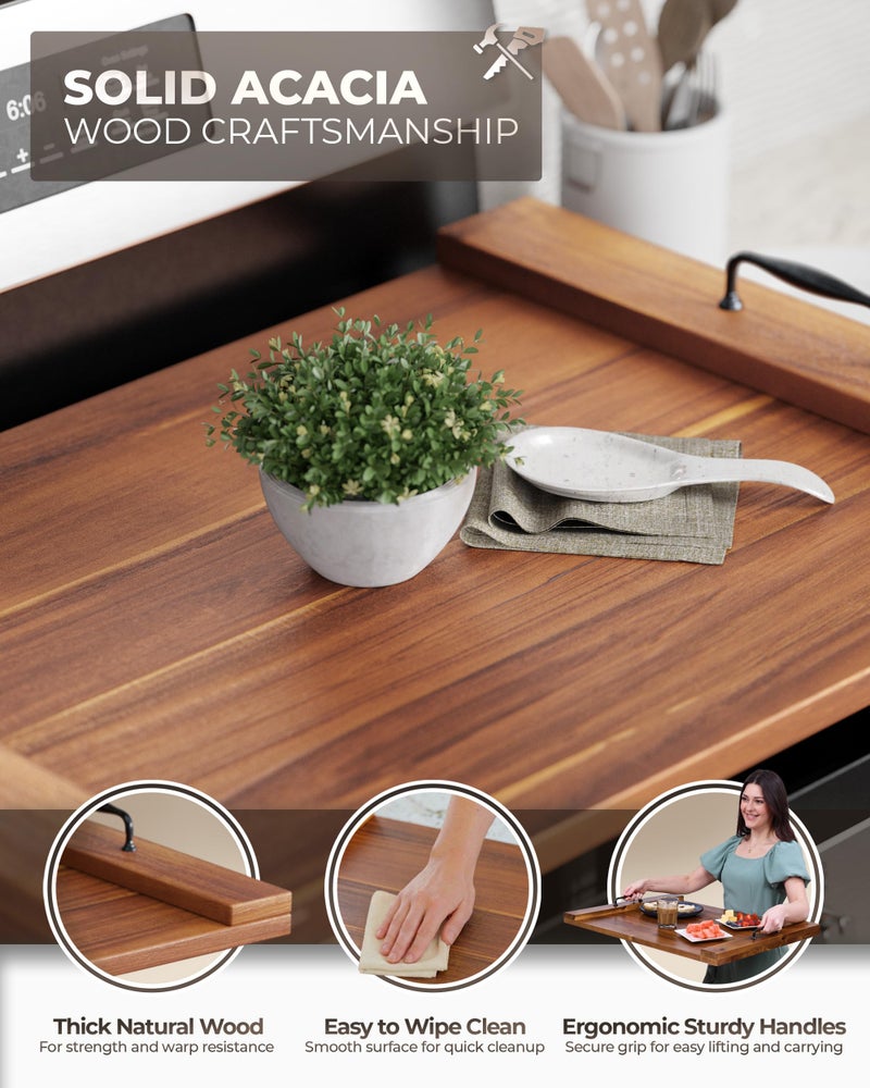 BLUEWEST Noodle Board Stove Cover, Acacia Wood Stove Top Board for Gas Burners and Electric Stove, Extra Thick Wooden RV Stovetop/Sink Cover - Tray for Kitchen Counter Space - Image 3