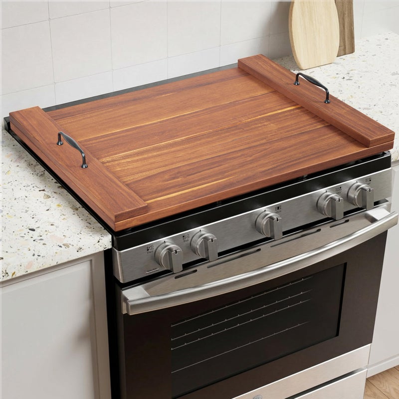 BLUEWEST Noodle Board Stove Cover, Acacia Wood Stove Top Board for Gas Burners and Electric Stove, Extra Thick Wooden RV Stovetop/Sink Cover - Tray for Kitchen Counter Space - Image 1