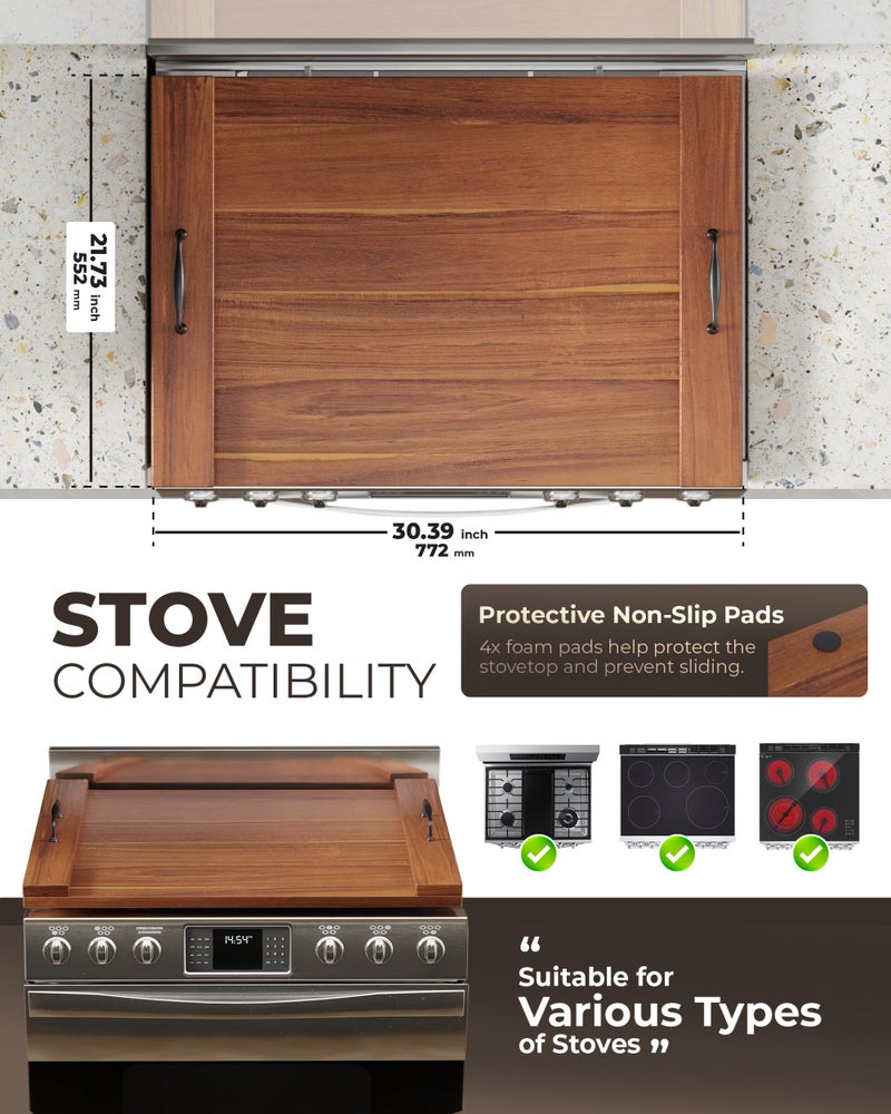 BLUEWEST Noodle Board Stove Cover, Acacia Wood Stove Top Board for Gas Burners and Electric Stove, Extra Thick Wooden RV Stovetop/Sink Cover - Tray for Kitchen Counter Space - Image 4