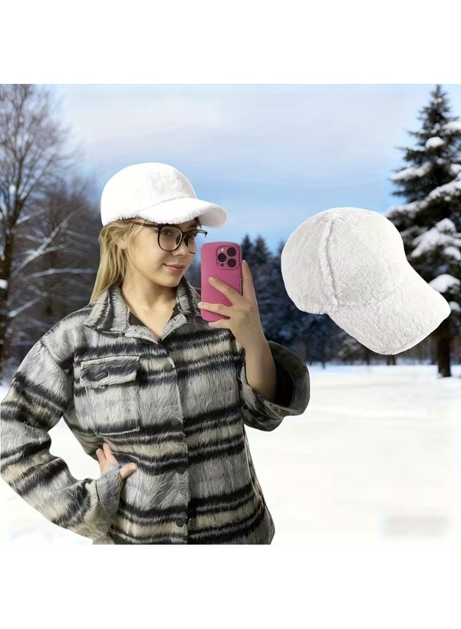 Women's winter baseball cap in white - Image 2