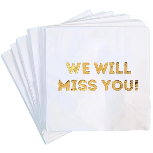 Cloverjoyed We Will Miss You Cocktail Napkins - 50 Pack White - Farewell, Going Away, Retirement Party Decorations Supplies, Coworkers Leaving Goodbye, Military Army Good Luck, Moving Celebrations - Image 1