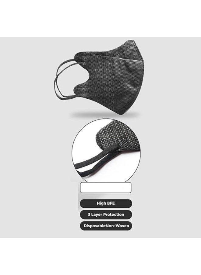 50 Pcs 3D Disposable Face Mask Unisex Adult's 3-Ply Melt Blown Filter Face Mask With Elastic Ear Loop - Black - Image 3