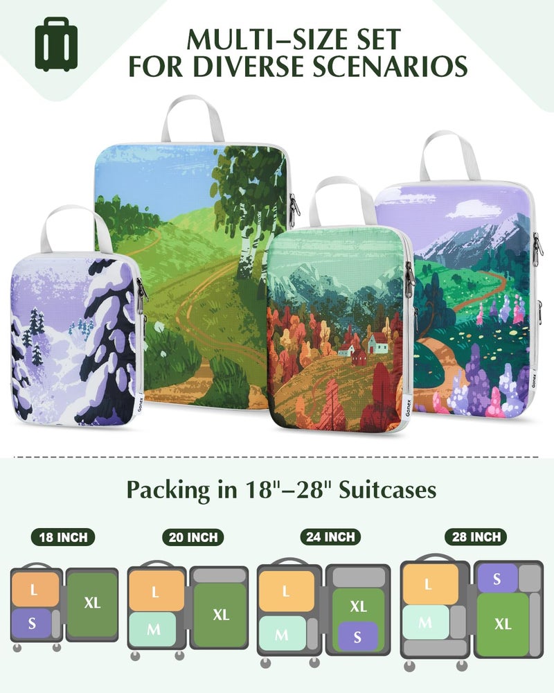 Gonex Compression Packing Cubes, 4pcs Expandable Storage Travel Luggage Bags Organizers, Travel Cubes for Suitcase Carry On (Seasons) - Image 3