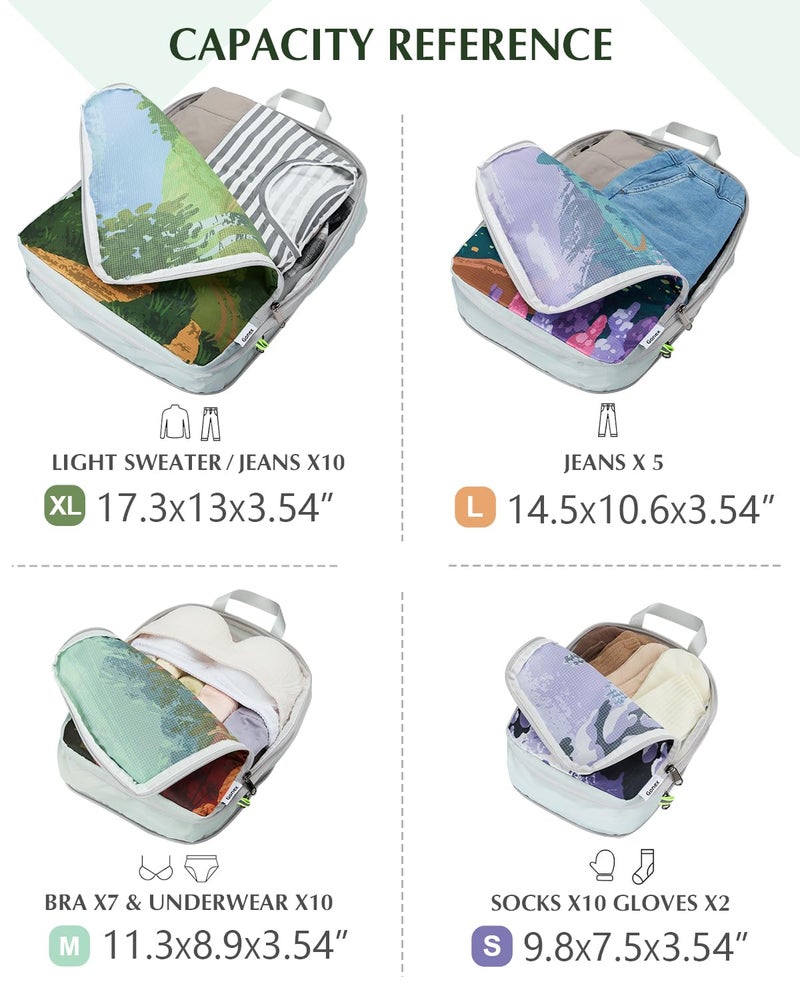 Gonex Compression Packing Cubes, 4pcs Expandable Storage Travel Luggage Bags Organizers, Travel Cubes for Suitcase Carry On (Seasons) - Image 5