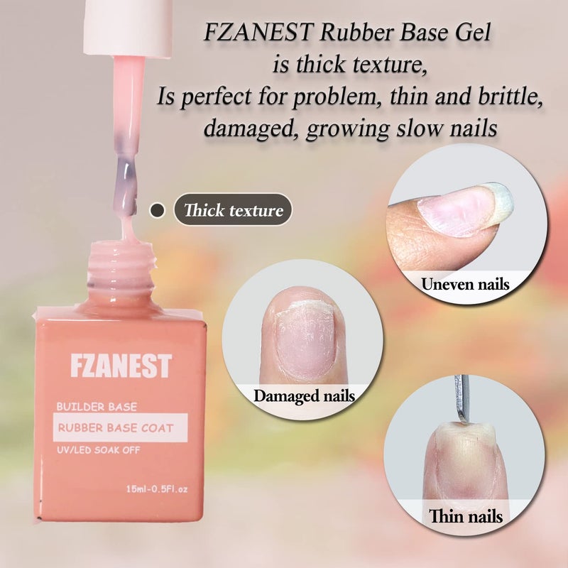FZANEST Milky Pink Gel Nail Polish, Builder Rubber Base Gel for Nails Strengthener Extension Building Aprex Natural Nails Brush On Builder In a Bottle UV LED - Image 3