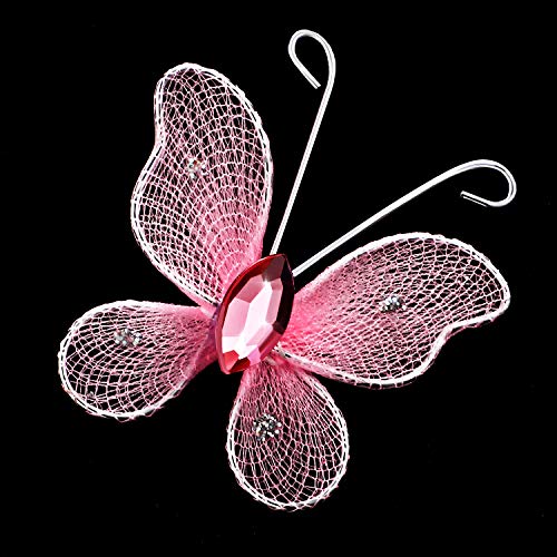 Zonon زانون 60 قطعة من الفراشات الصغيرة للحرف، عبوة فراشات أورجانزا، شبكة شفافة، فراشة لامعة من النايلون، فراشة ملونة مع جوهرة لتزيين حفلات الزفاف وأعياد الميلاد، بحجمين (لون زاهي) - Image 3