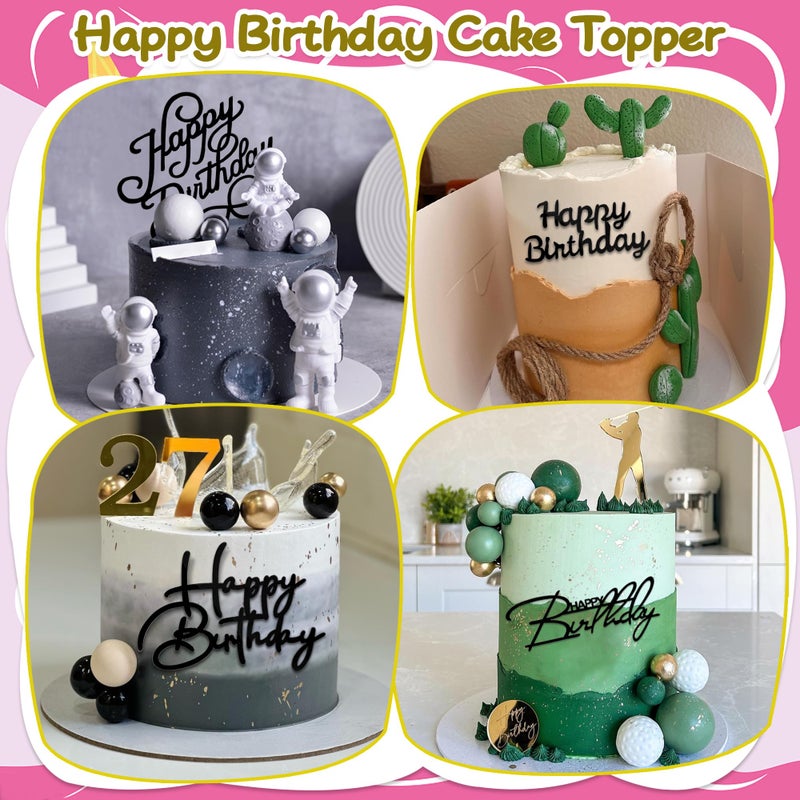 RASSLISA 10 PCS Black Happy Birthday Acrylic Cake Toppers Mirrored Side Cake Decorations Inserts 10 Styles - Image 5