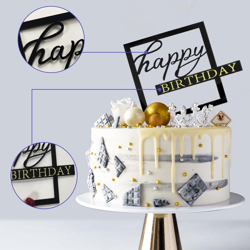 RASSLISA 10 PCS Black Happy Birthday Acrylic Cake Toppers Mirrored Side Cake Decorations Inserts 10 Styles - Image 4