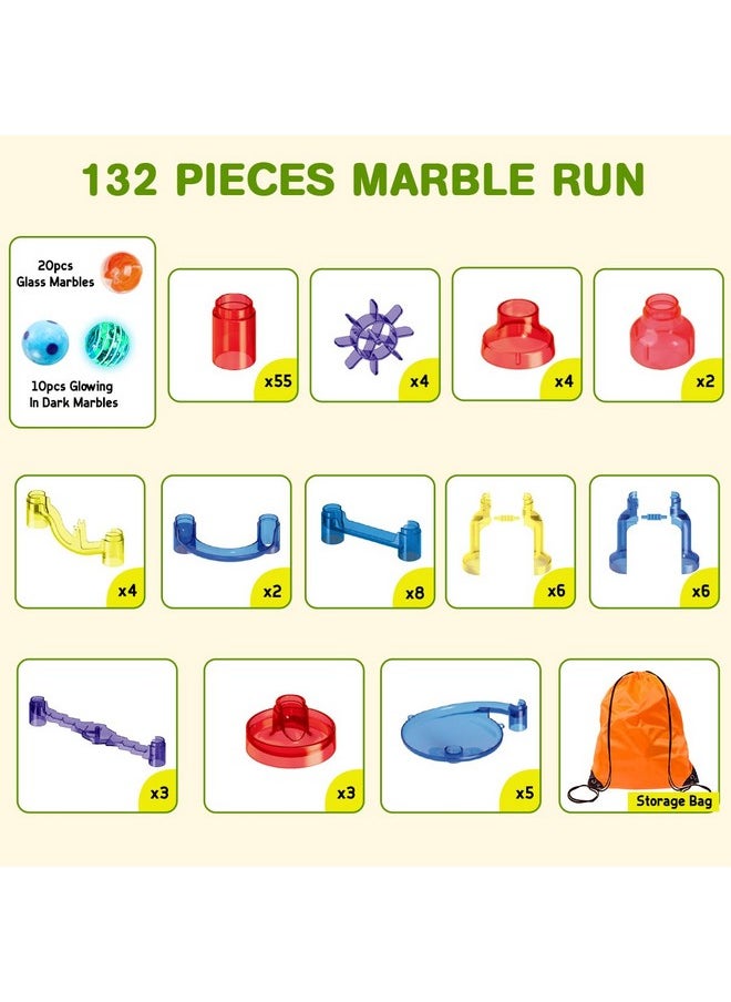 Meland Meland Marble Run - 132Pcs Marble Maze Game Building Toy for Kid, Marble Track Race Set & STEM Learning Toys for Boy Girl Age 3 4 5 6 7 8 9+ (102 Translucent Marbulous Pcs & 30 Glass Marbles)  - Image 2
