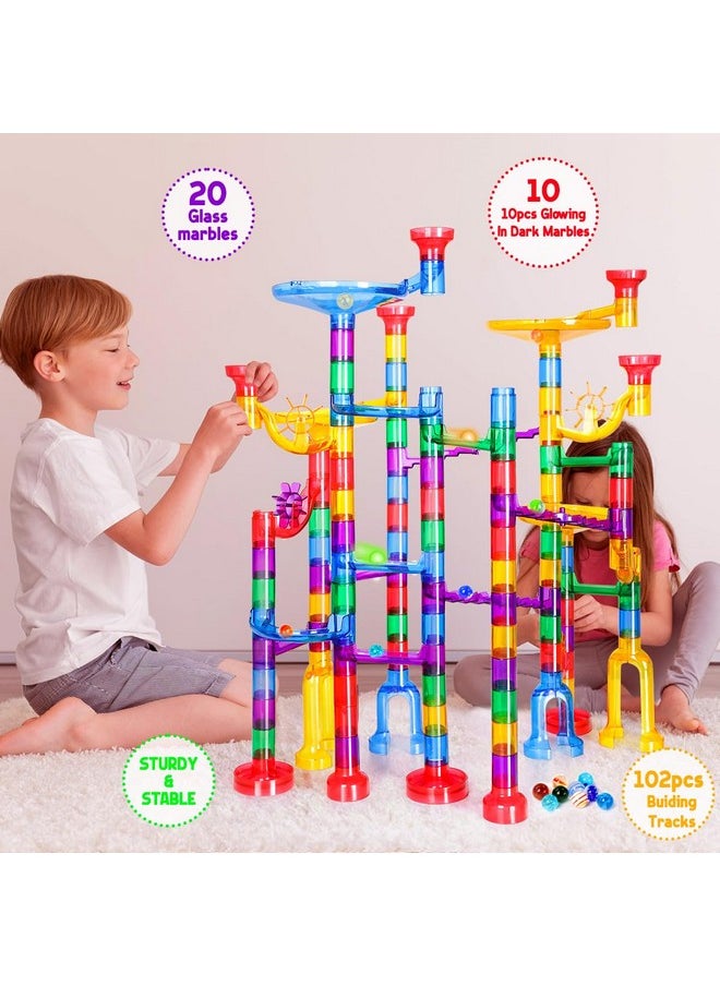 Meland Meland Marble Run - 132Pcs Marble Maze Game Building Toy for Kid, Marble Track Race Set & STEM Learning Toys for Boy Girl Age 3 4 5 6 7 8 9+ (102 Translucent Marbulous Pcs & 30 Glass Marbles)  - Image 4