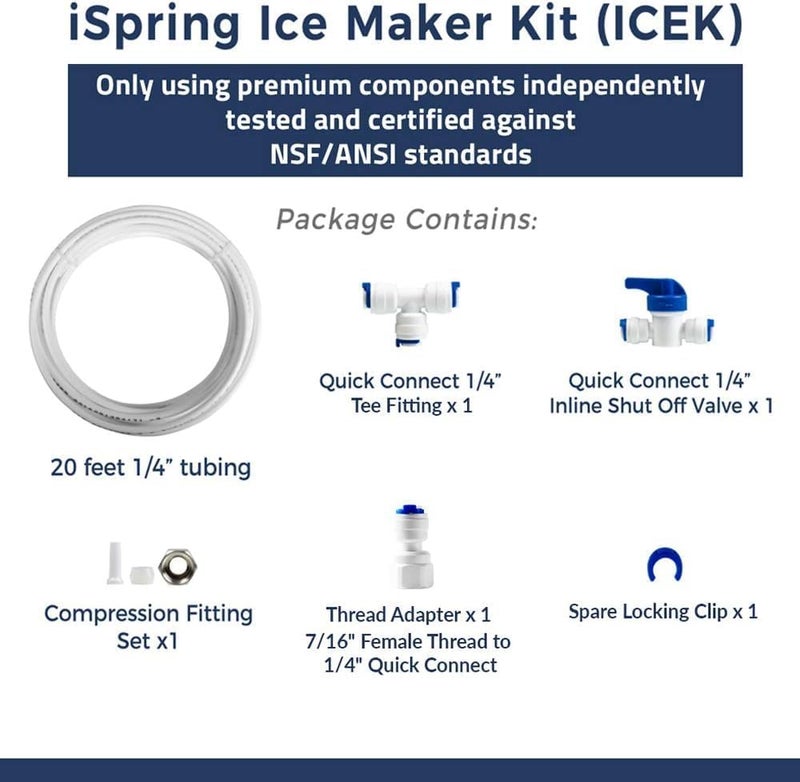 iSpring مجموعة توصيل مياه الثلاجة ICEK فائقة الأمان وتركيب صانع الثلج لأنظمة التناضح العكسي ومرشحات المياه، 1/4"، 20 قدم - Image 5