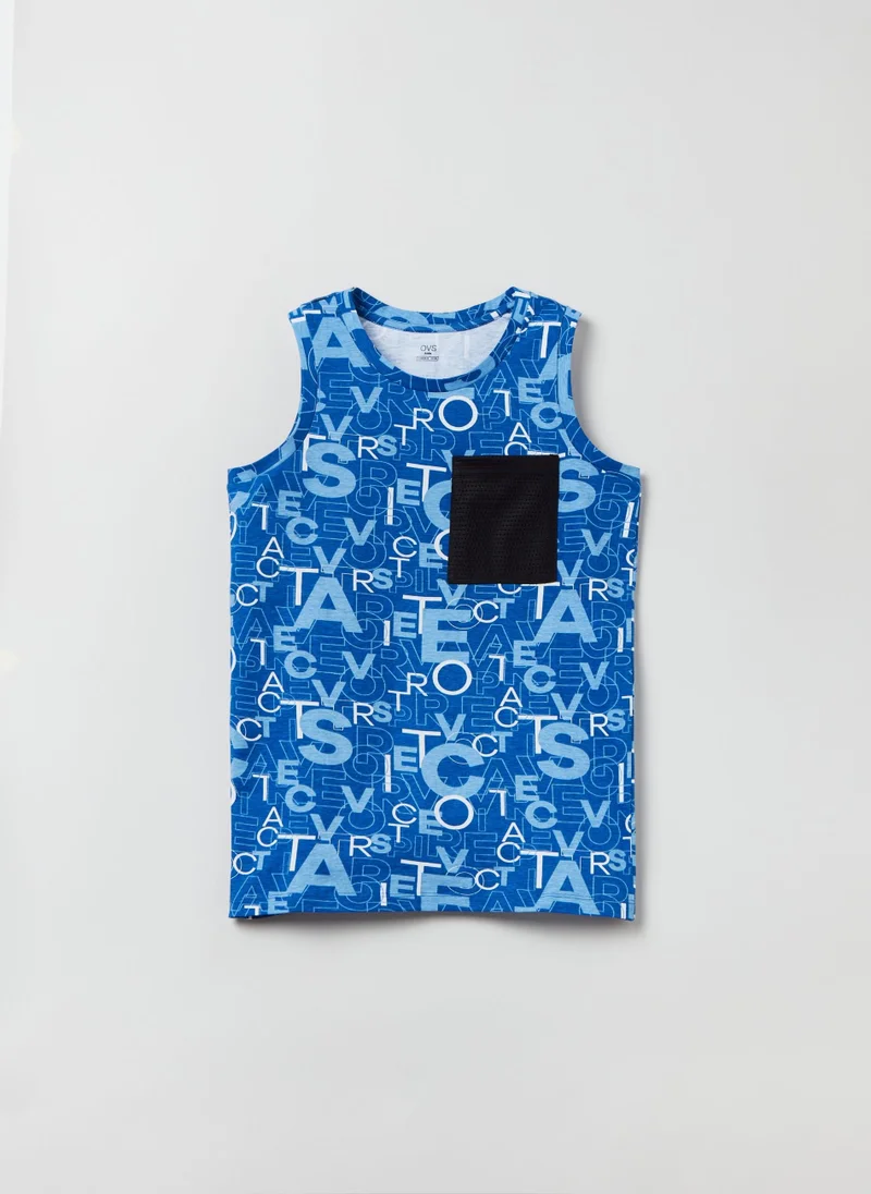 Ovs Racerback Vest With Print And Mesh Pocket