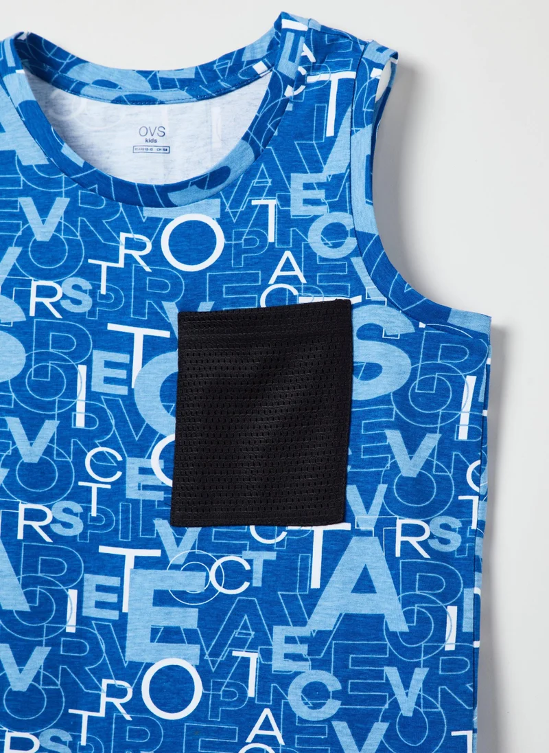 Ovs Racerback Vest With Print And Mesh Pocket
