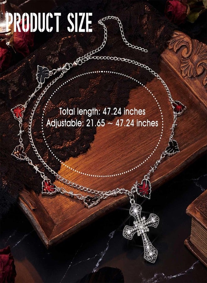 ELABEST Gothic Cross Chain Belt Heart Waist Chain Rhinestone Charm Y2K Body Chain for Women - Image 3