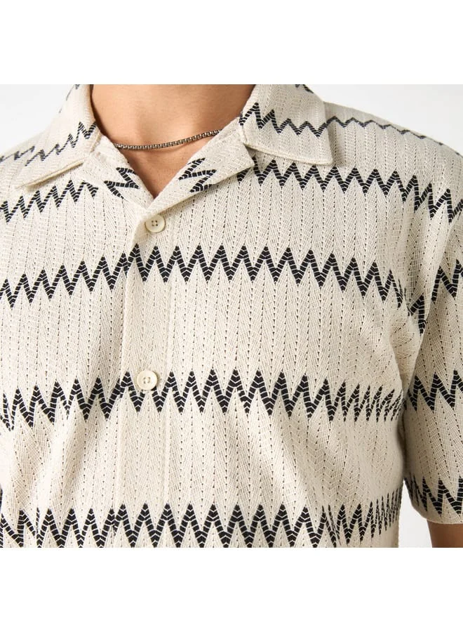 Iconic Iconic Textured Shirt with Camp Collar and Short Sleeves